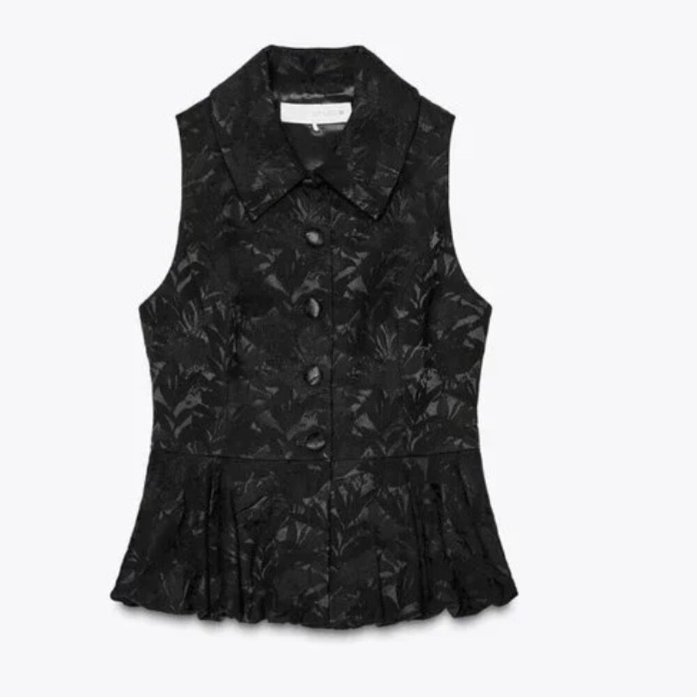 Zara Jacquard Brocade Sleeveless Black Peplum Top size Small. NWT!!